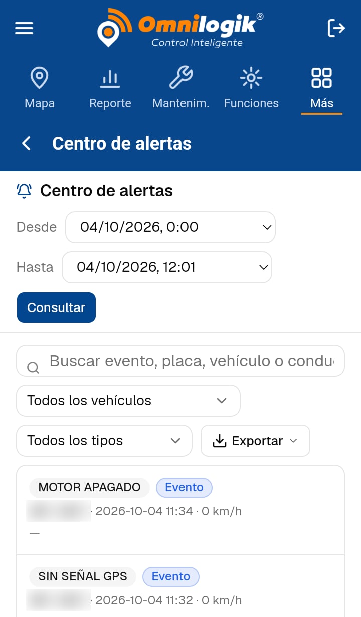 App OmniLogik: centro de alertas