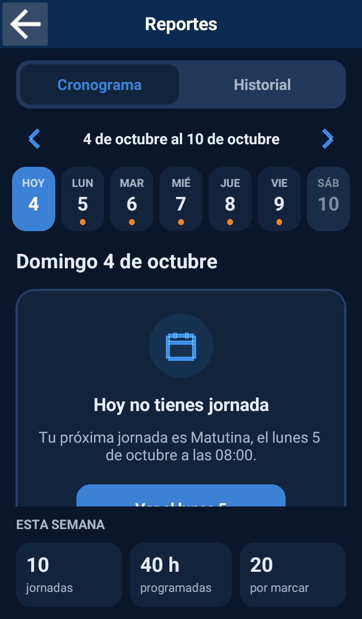App OmniMark: jornadas de la semana